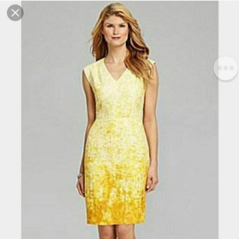 Antonio Melani lemon yellow blossom ombre linen sleeveless dress sz 10 new